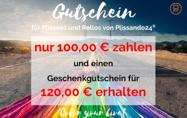 Gutschein für Plissee oder Rollo online kaufen - Wert 120 Euro